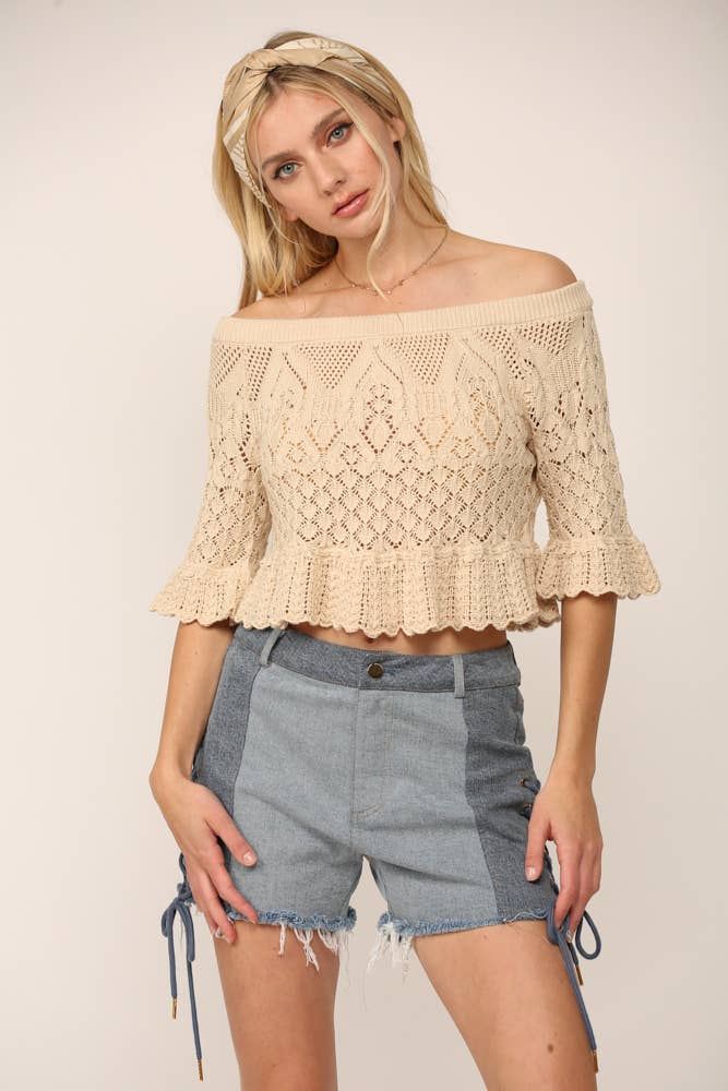 Crochet Off Shoulder Knit Top