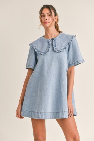 Denim Ruffle Collar Swing Dress