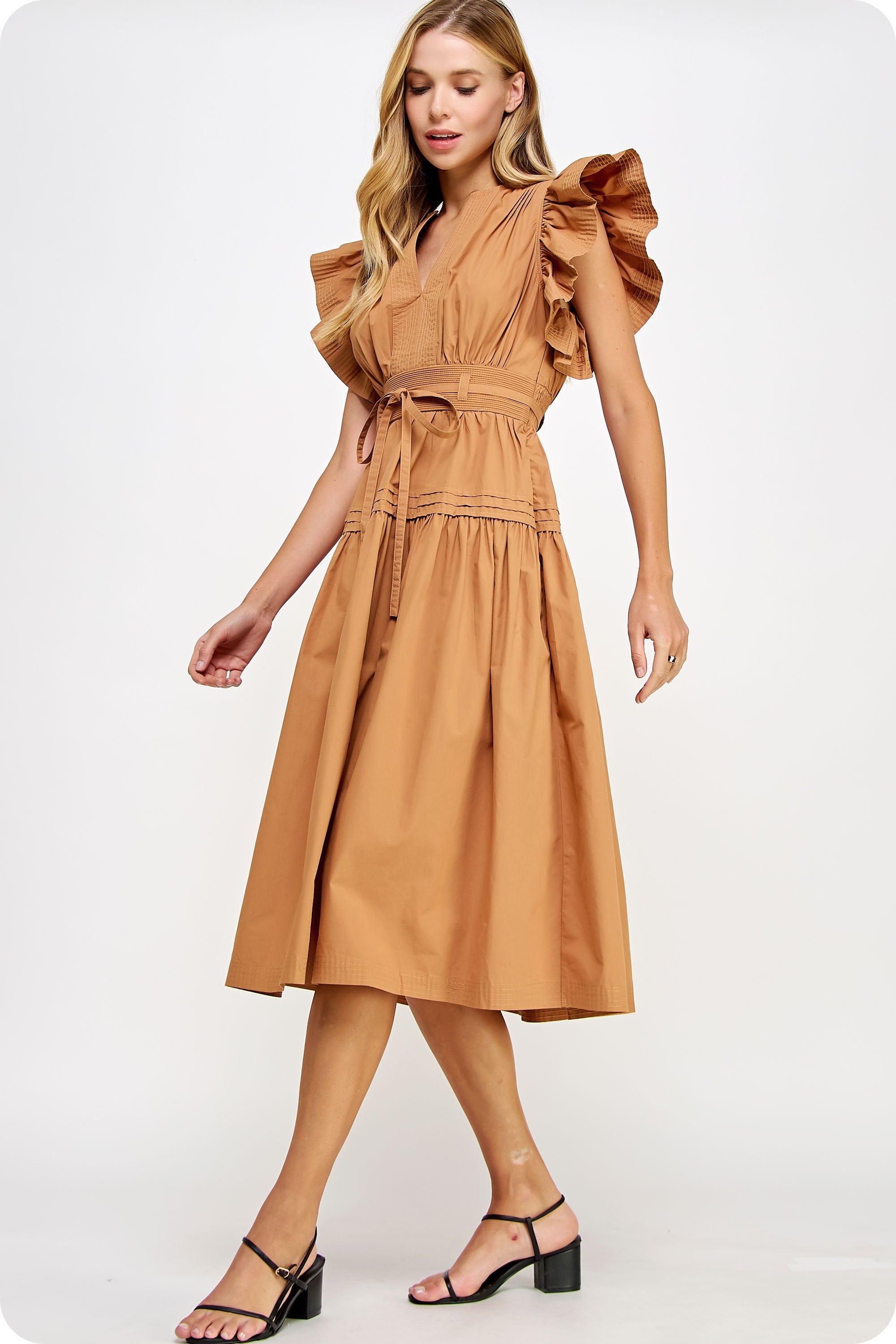 Mocha Flutter Sleeve Dress