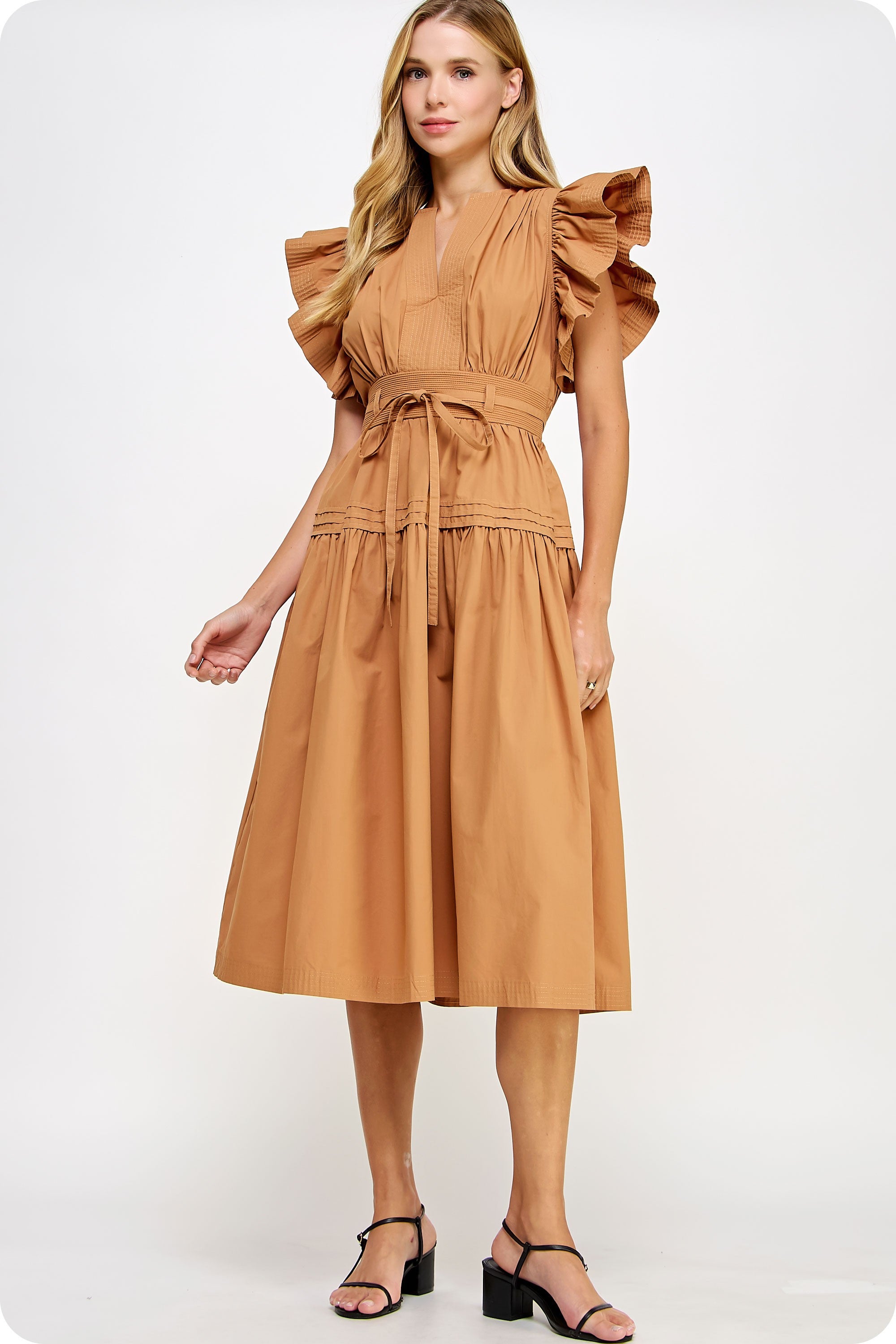 Mocha Flutter Sleeve Dress