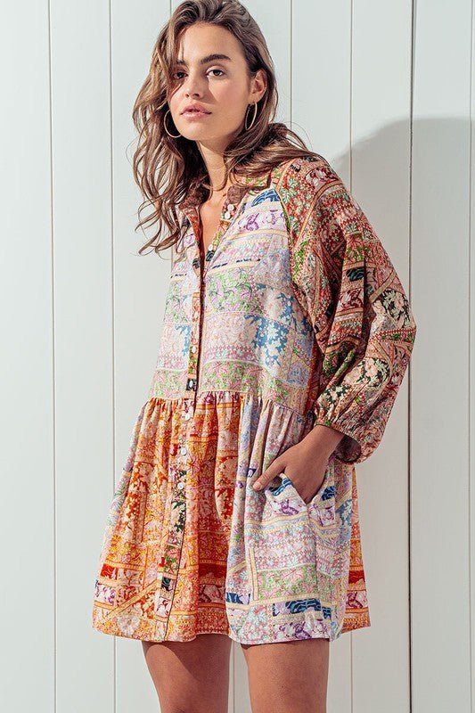 Boho Print Shirt Dress