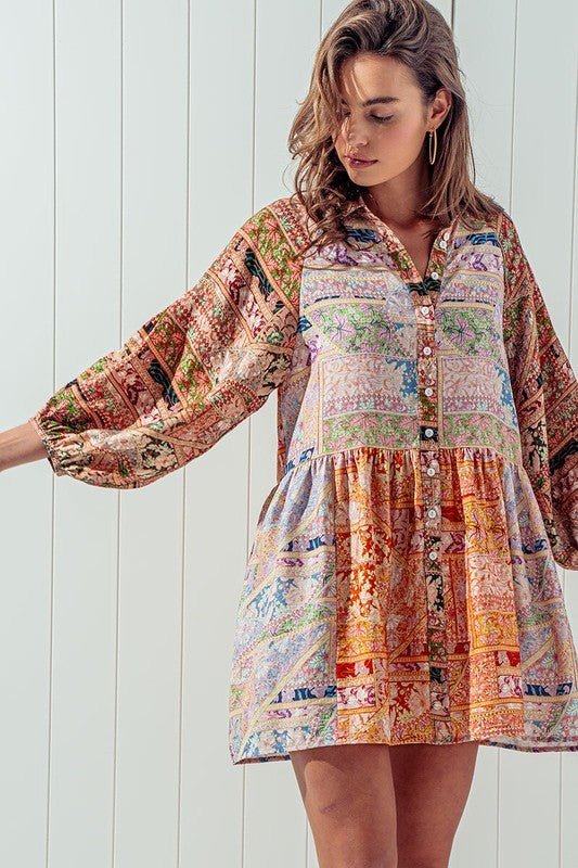 Boho Print Shirt Dress