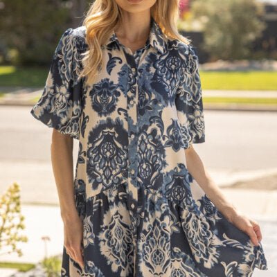 Paisley Print Puff Dress