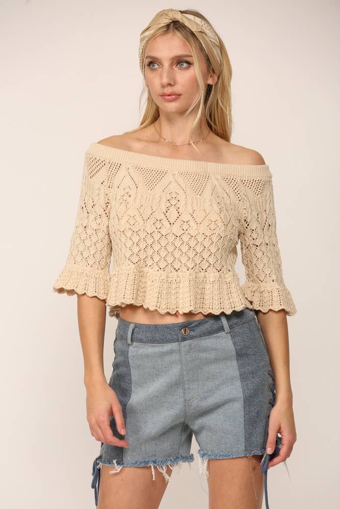 Crochet Off Shoulder Knit Top